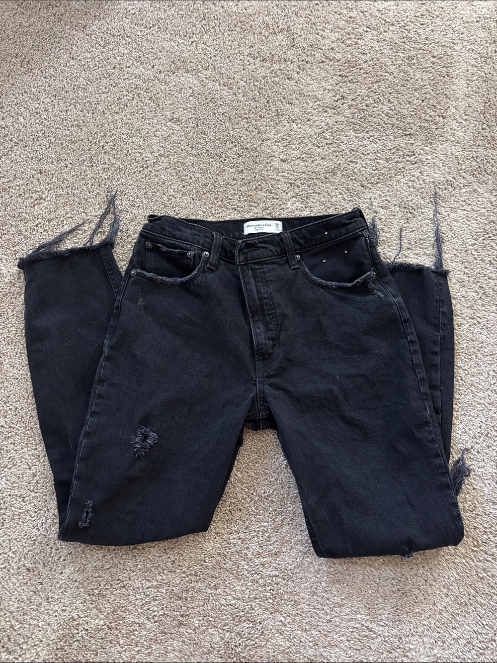 Abercrombie & Fitch Black Distressed High-Rise Jeans